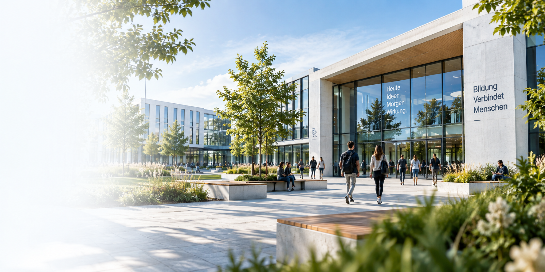 Moderner Campus mit offenem Begegnungsraum